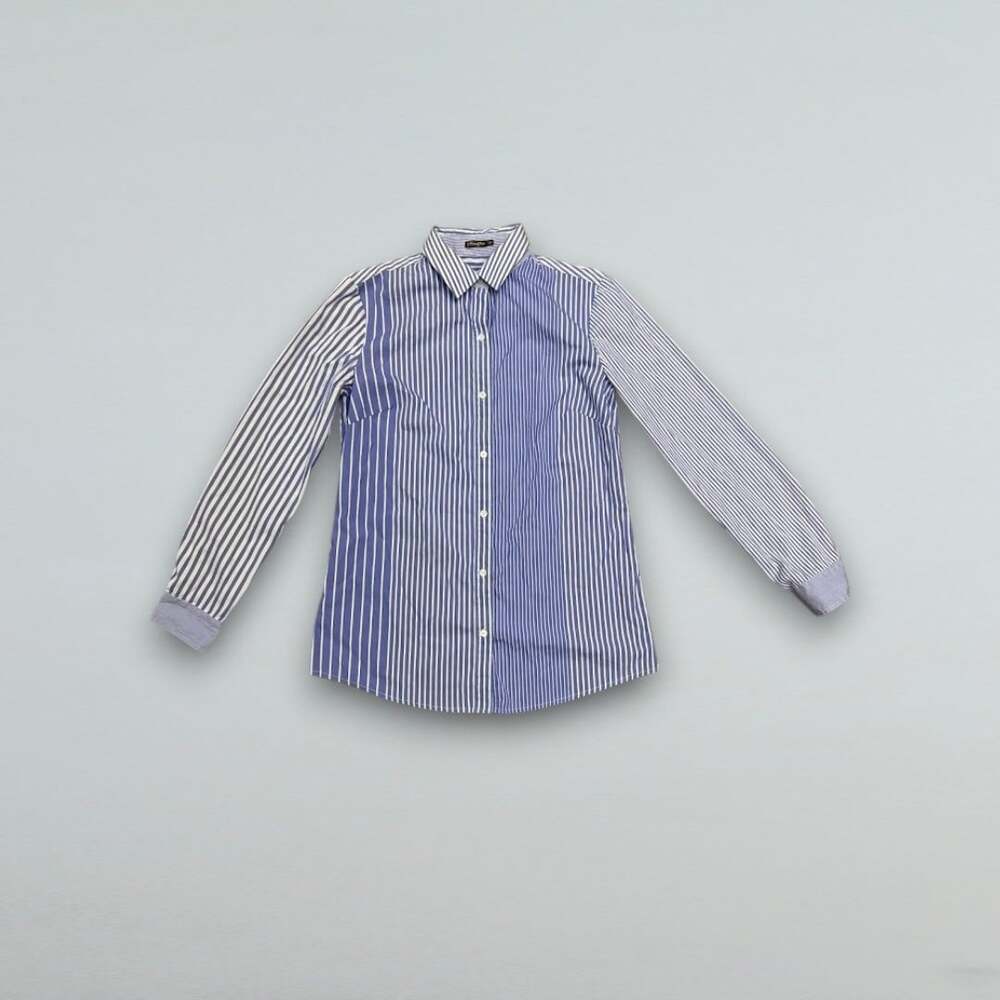 Blue White Mixed Stripe Button Down Shirt Long Sleeve Womens XS